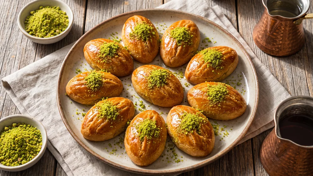 Pistachio Semolina Syrup Cookies
